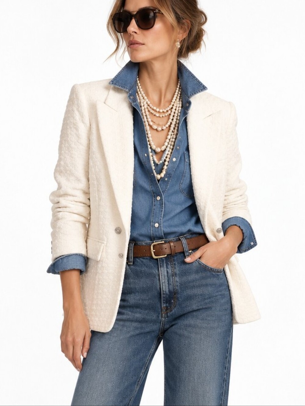 Chico's Blazer Cream Textured Knit Jacket NWT Double Breasted Style